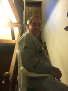 One of our satisfied customers on his made to measure curved stairlift